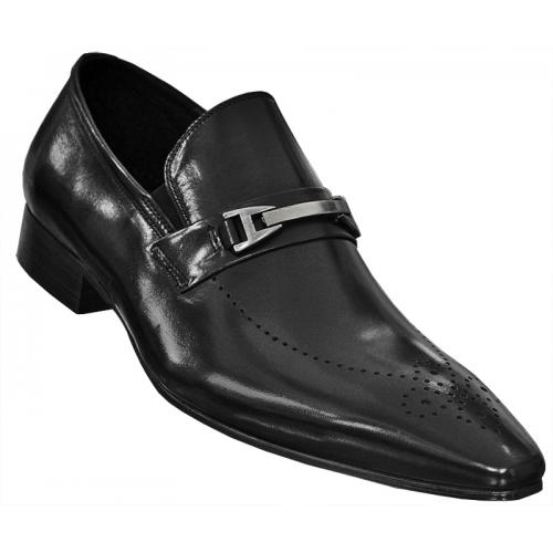 Encore By Fiesso Black Genuine Leather Loafer Shoes With Bracelet FI3112.